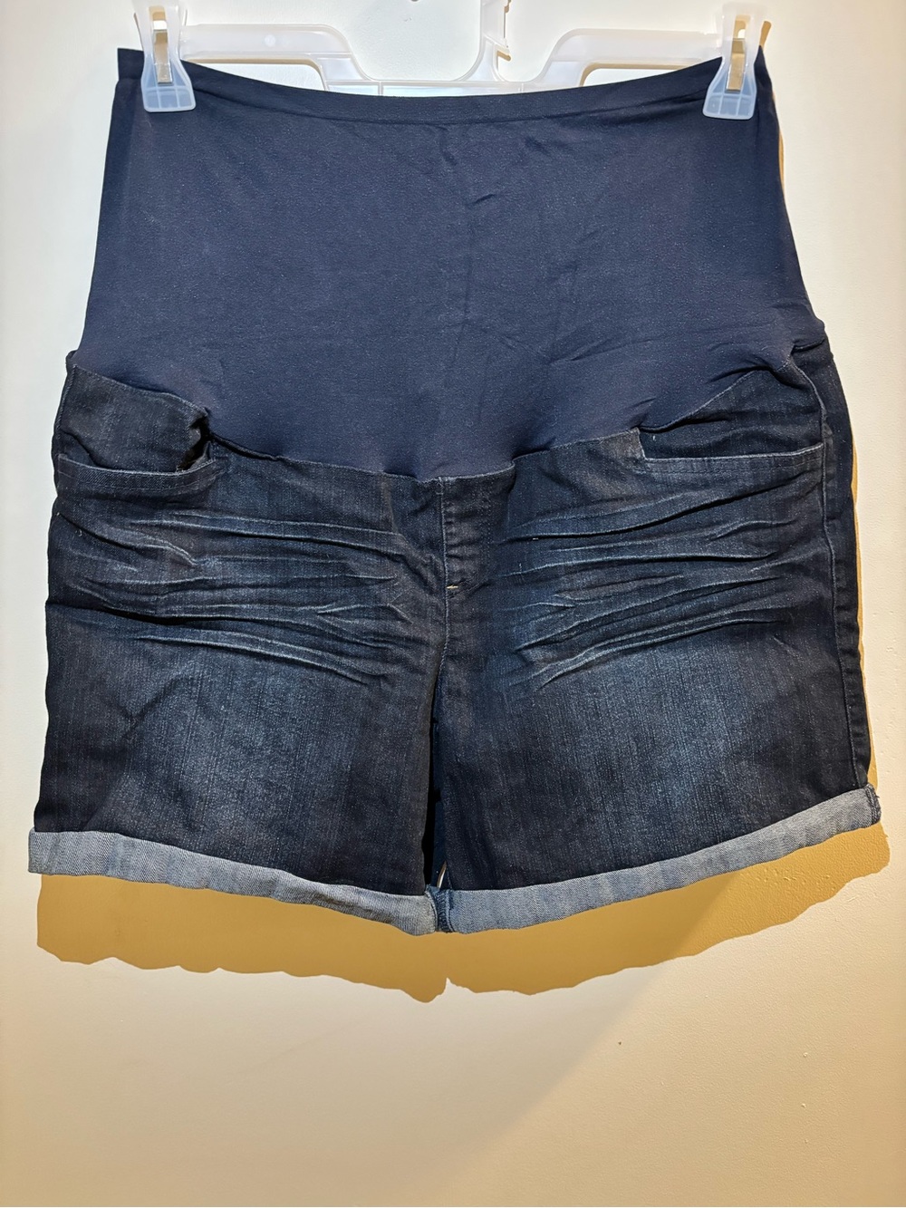 Maternity Dark Navy Denim Jean Shorts with Knit Overband